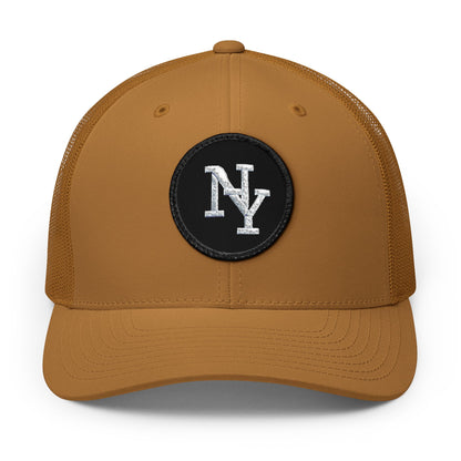 NY Embroidered Patch Trucker Cap — Vintage Brown Snapback Hat