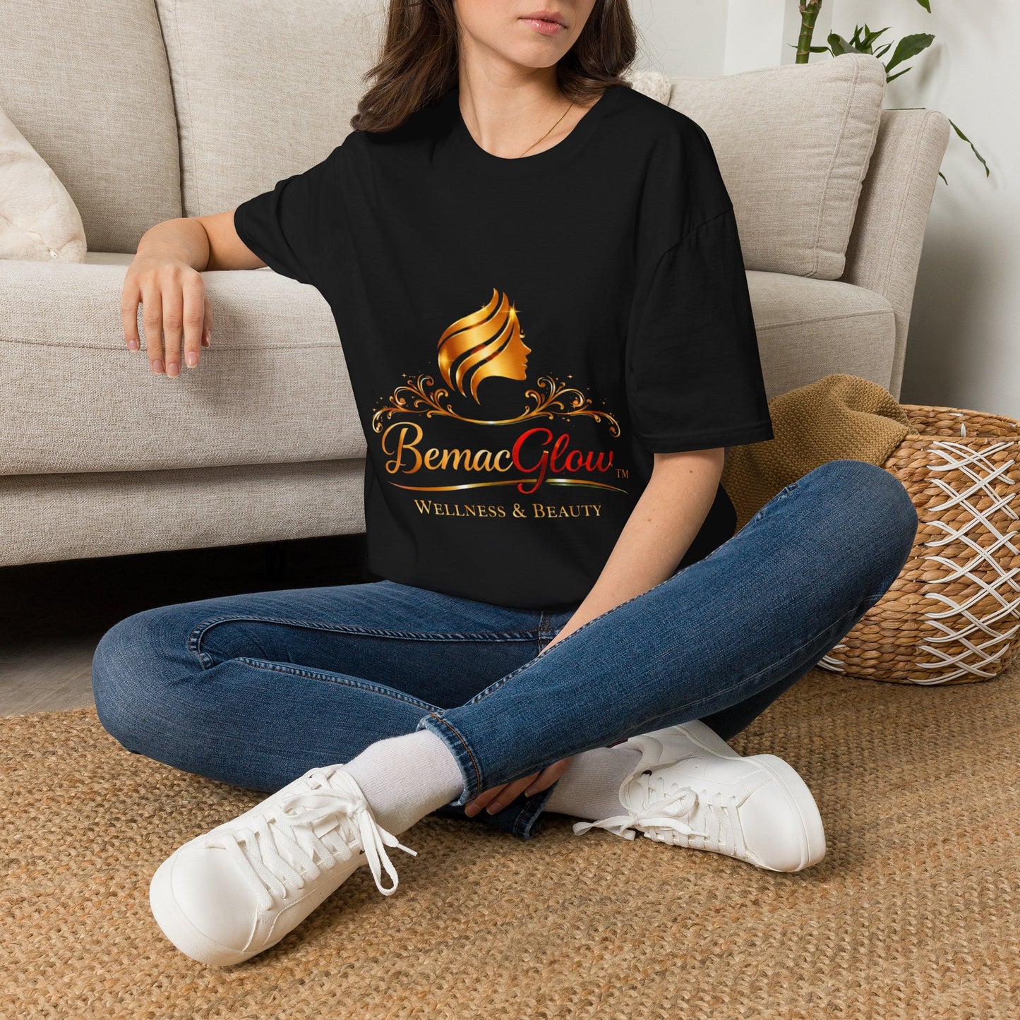 Wellness & Beauty Logo T-Shirt — 'BemacGlow' Gold Emblem Tee