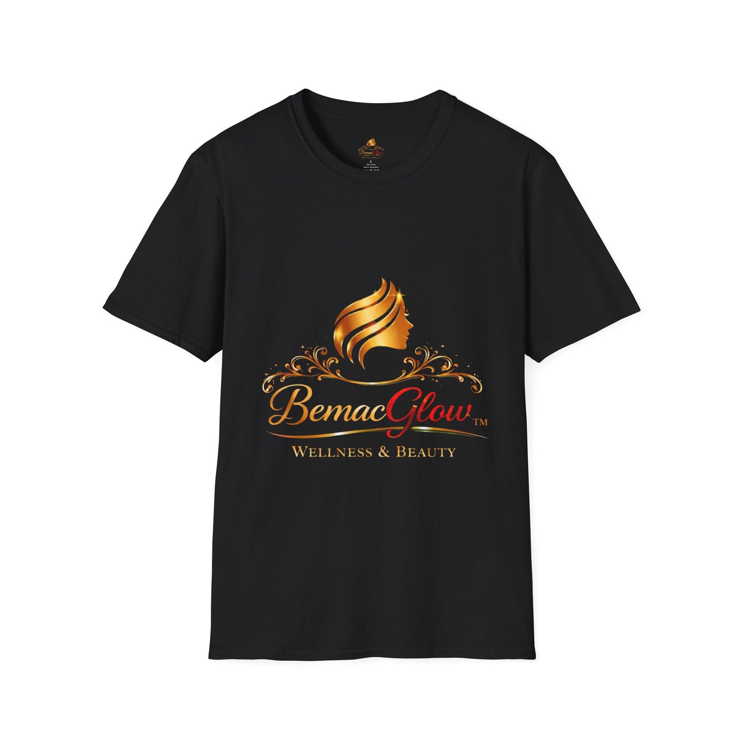 Wellness & Beauty Logo T-Shirt — 'BemacGlow' Gold Emblem Tee